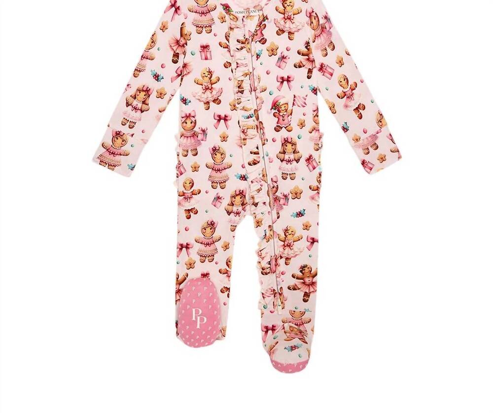 NEW POSH PEANUT kids' ruffled zippered footie in ginger posh